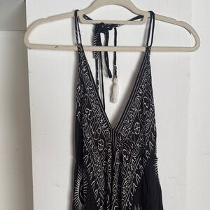 Black Patterned V-Neck Halter Maxi Dress